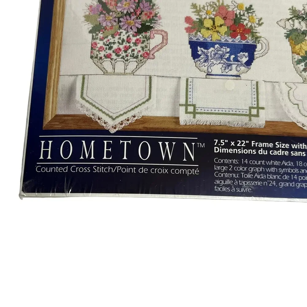 DESIGNS FOR THE NEEDLE Teacups Cross Stitch Kit Hometown 5359 7.5x22 NEW